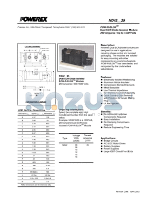 ND421225 datasheet - POW-R-BLOK Dual SCR/Diode Isolated Module (250 Amperes / Up to 1600 Volts)