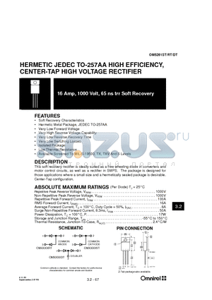 OM5261ST datasheet - HERMETIC JEDEC TO-257AA HIGH EFFICIENCY, CENTER-TAP HIGH VOLTAGE RECTIFIER