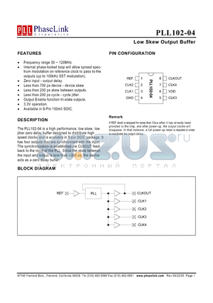 PLL102-04SC-R datasheet - Low Skew Output Buffer