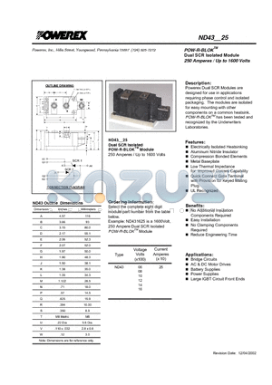 ND430825 datasheet - POW-R-BLOK Dual SCR Isolated Module (250 Amperes / Up to 1600 Volts)