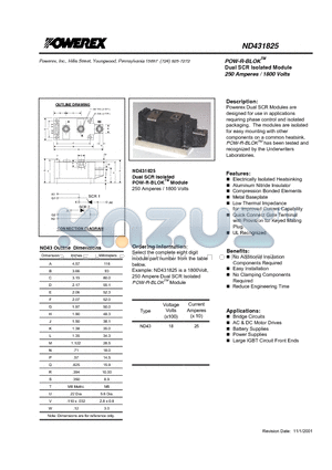 ND431825 datasheet - POW-R-BLOK Dual SCR Isolated Module (250 Amperes / 1800 Volts)