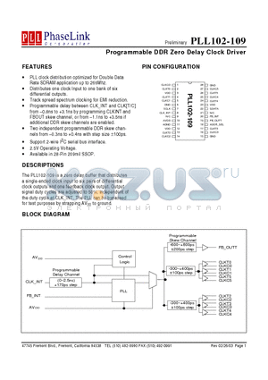 PLL102-109XI datasheet - Programmable DDR Zero Delay Clock Driver