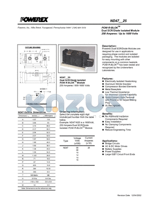 ND470625 datasheet - POW-R-BLOK  Dual SCR/Diode Isolated Module (250 Amperes / Up to 1600 Volts)