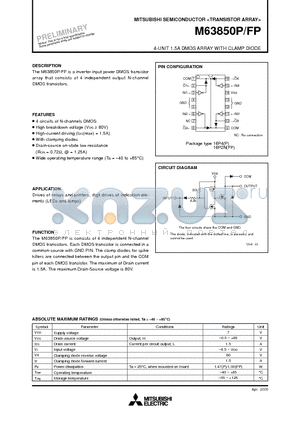 M63850FP datasheet - 4-UNIT 1.5A DMOS ARRAY WITH CLAMP DIODE