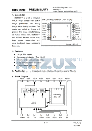 M64282FP datasheet - Mitsubishi Integrated Circuit Image Sensor (Artificial Retina LSI)