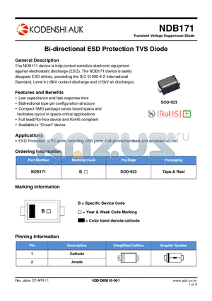 NDB171 datasheet - Bi-directional ESD Protection TVS Diode