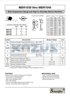 MBR1030 datasheet - Wide Temperature Range and High Tjm Schottky Barrier Rectifiers