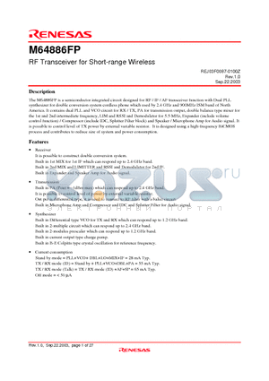 M64886FP datasheet - RF Transceiver for Short-range Wireless