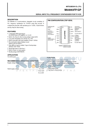 M64893FP datasheet - SERIAL INPUT PLL FREQUENCY SYNTHESIZER FOR TV/VCR