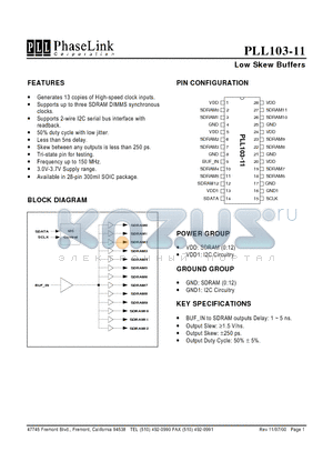 PLL103-11 datasheet - Low Skew Buffers