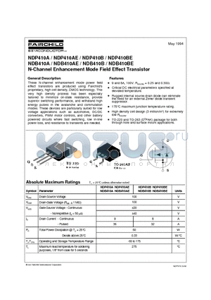 NDB410BE datasheet - N-Channel Enhancement Mode Field Effect Transistor