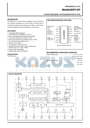 M64895BFP datasheet - PC BUS FREQUENCY SYNTHESIZER FOR TV/VCR