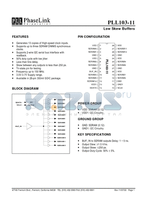 PLL103-11SC datasheet - Low Skew Buffers