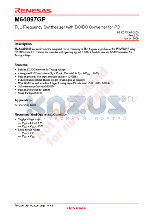 M64897GP datasheet - PLL Frequency Synthesizer with DC/DC Converter for PC