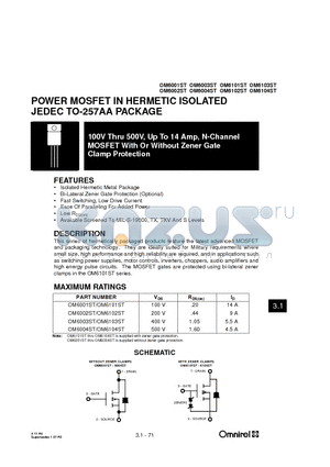 OM6003ST datasheet - POWER MOSFET IN HERMETIC ISOLATED JEDEC TO-257AA PACKAGE