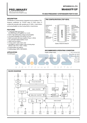 M64895FP datasheet - I2C BUS FREQUENCY SYNTHESIZER FOR TV/VCR