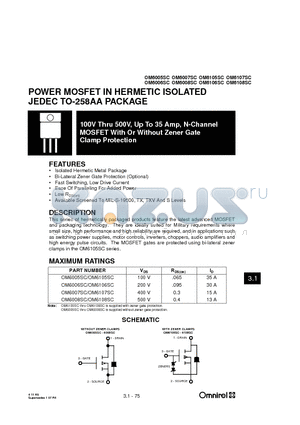 OM6005 datasheet - POWER MOSFET IN HERMETIC ISOLATED JEDEC TO-258AA PACKAGE