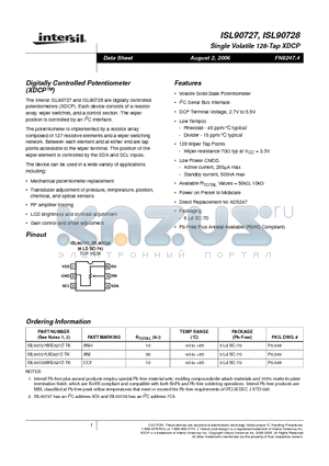 ISL90727 datasheet - Digitally Controlled Potentiometer