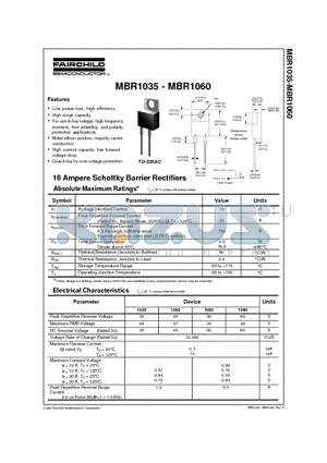 MBR1035 datasheet - 10 Ampere Schottky Barrier Rectifiers