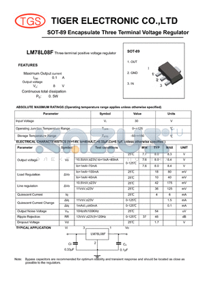 LM78L08F datasheet - SOT-89 Encapsulate Three Terminal Voltage Regulator