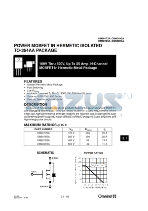 OM6018SA datasheet - POWER MOSFET IN HERMETIC ISOLATED TO-254AA PACKAGE