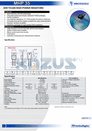 MHP35 datasheet - 35W TO-220 HIGH POWER RESISTORS
