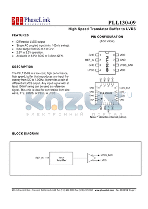 PLL130-09SC-R datasheet - High Speed Translator Buffer to LVDS