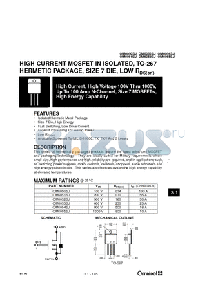 OM6050SJ datasheet - HIGH CURRENT MOSFET IN ISOLATED, TO-267 HERMETIC PACKAGE, SIZE 7 DIE, LOW RDS(on)