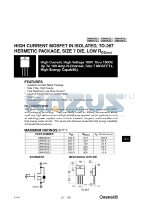 OM6051SJ datasheet - HIGH CURRENT MOSFET IN ISOLATED, TO-267 HERMETIC PACKAGE, SIZE 7 DIE, LOW RDS(on)