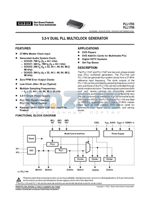 PLL1705 datasheet - 3.3-V DUAL PLL MULTICLOCK GENERATOR
