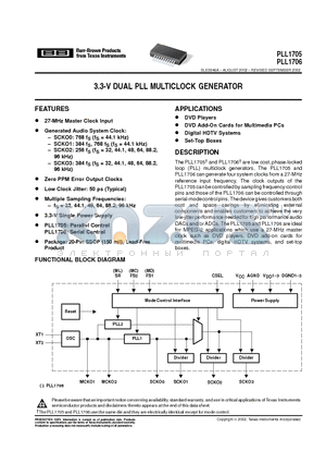 PLL1705DBQR datasheet - 3.3-V DUAL PLL MULTICLOCK GENERATOR