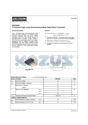 NDC632 datasheet - P-Channel Logic Level Enhancement Mode Field Effect Transistor