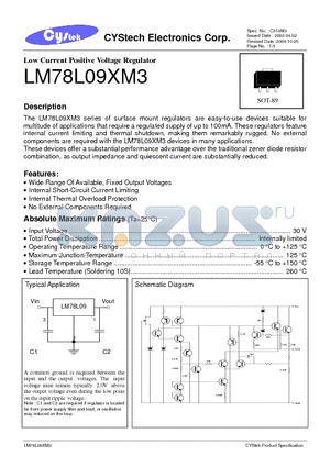 LM78L09XM3 datasheet - Low Current Positive Voltage Regulator