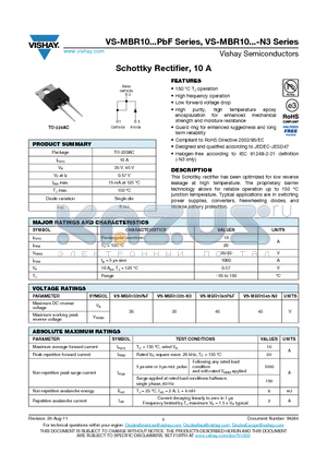 MBR1035PBF_12 datasheet - Schottky Rectifier, 10 A