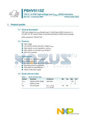 PBHV9115Z datasheet - 150 V, 1 A PNP high-voltage low VCEsat (BISS) transistor