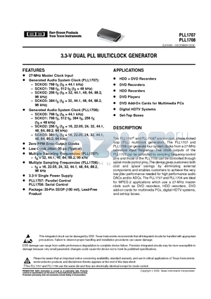 PLL1707DBQ datasheet - 3.3 V DUAL PLL MULTICLOCK GENERATOR