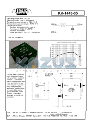 KK-1443-35 datasheet - Operating voltage (max) = 50 Vdc Operating Current (max) = 35 Amperes