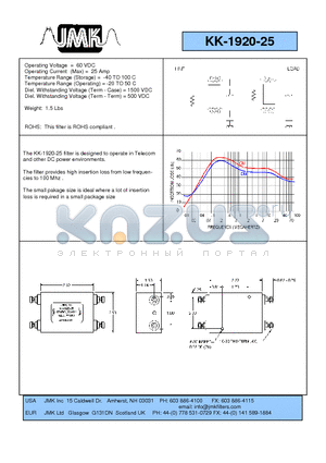 KK-1920-25 datasheet - Operating Voltage = 60 VDC Operating Current (Max) = 25 Amp