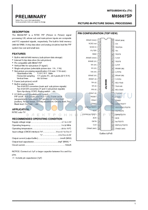 M65667SP datasheet - PICTURE-IN-PICTURE SIGNAL PROCESSING