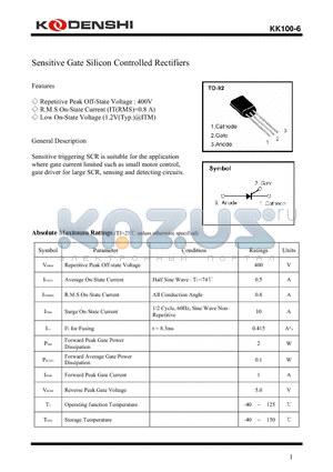 KK100-6 datasheet - Sensitive Gate Silicon Controlled Rectifiers