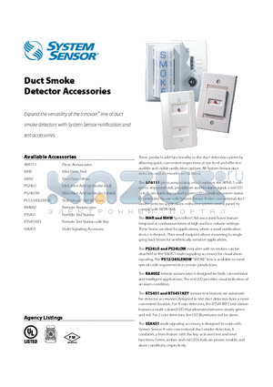 MHR/MHW datasheet - Duct Smoke Detector Accessories
