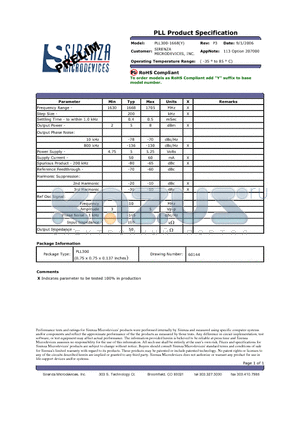 PLL300-1668Y datasheet - PLL Product Specification