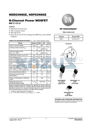 NDF03N80ZH datasheet - N.Channel Power MOSFET