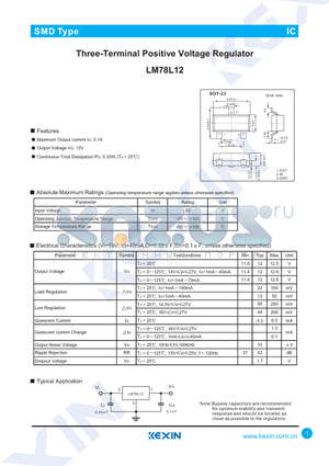LM78L12 datasheet - Three-Terminal Positive Voltage Regulator