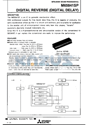 M65841 datasheet - DIGITAL REVERBE (DIGITAL DELAY)