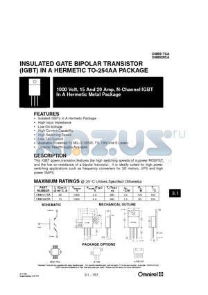 OM6526SA datasheet - INSULATED GATE BIPOLAR TRANSISTOR (IGBT) IN A HERMETIC TO-254AA PACKAGE