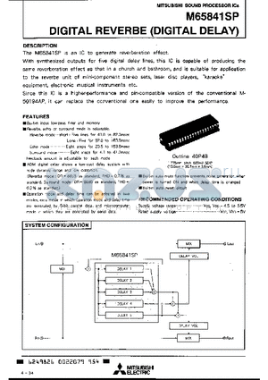 M65841SP datasheet - DIGITAL REVERBE (DIGITAL DELAY)