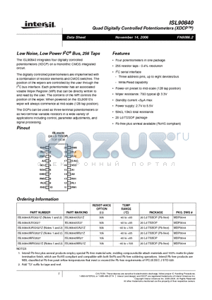 ISL90840UIV2027Z datasheet - Quad Digitally Controlled Potentiometers (XDCP)