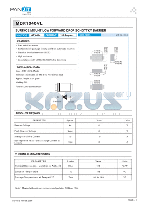 MBR1040VL datasheet - SURFACE MOUNT LOW FORWARD DROP SCHOTTKY BARRIER