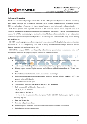 KK16C554PL datasheet - QUAD-UART ASYNCHRONOUS COMMUNICATIONS ELEMENT